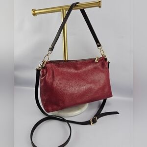 Valentina Red Pebbled Leather Triple Entry Convertible Crossbody Bag